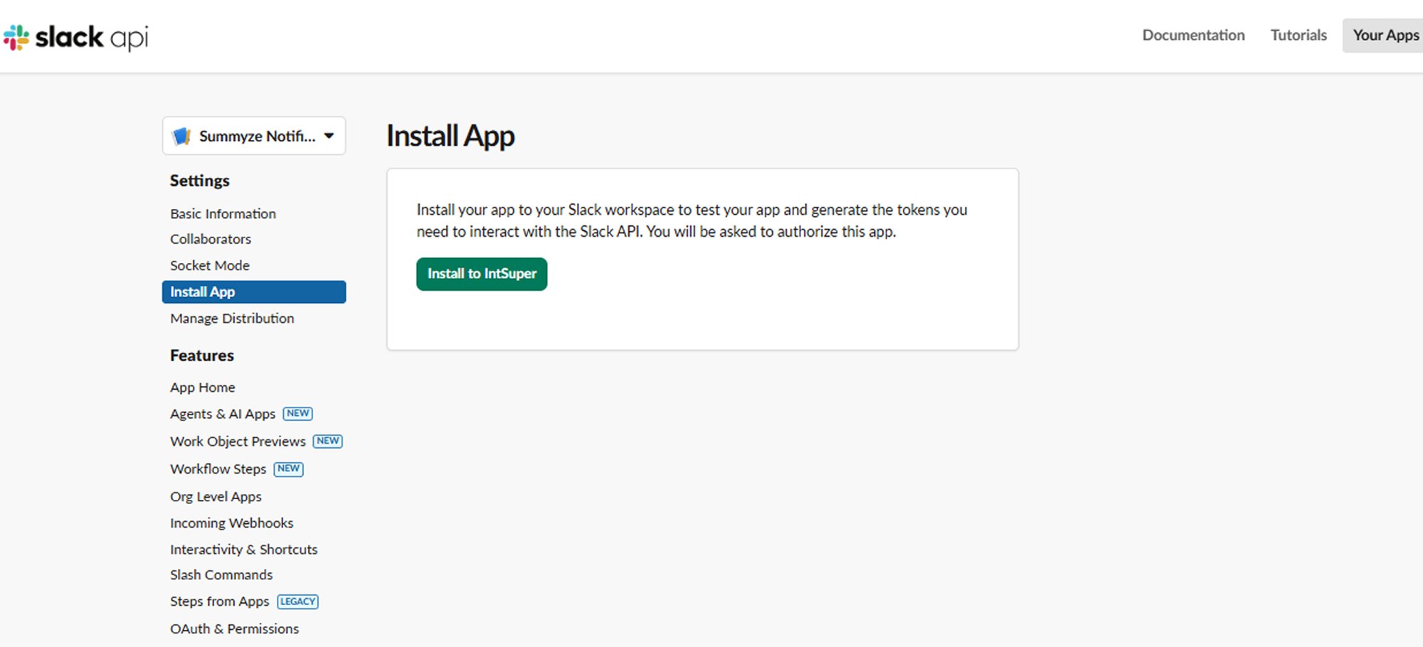 Slack Install App page