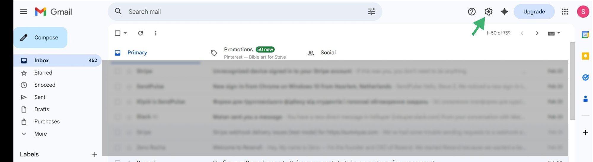 Click gear icon in Gmail