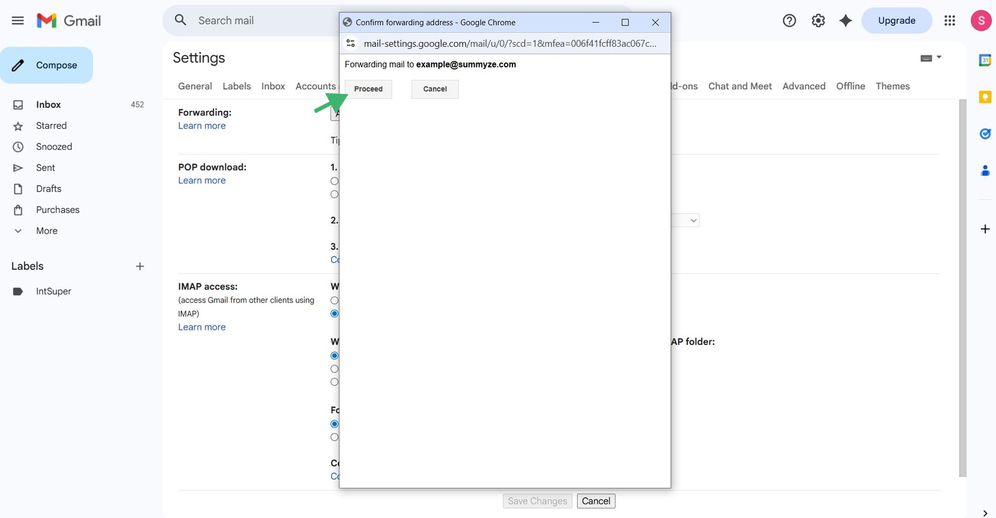 Confirm forwarding address dialog