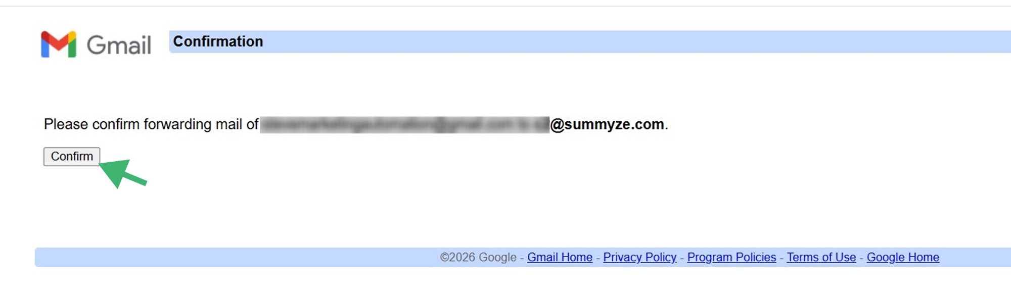 Confirm forwarding in browser