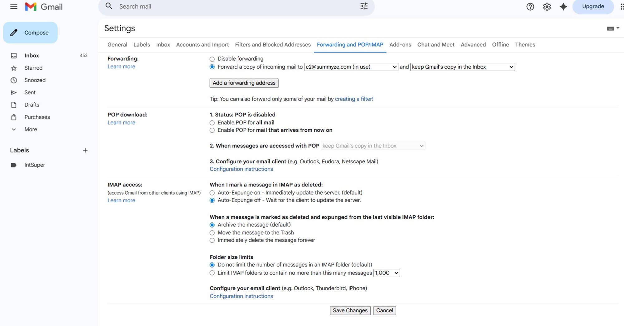 Enable forwarding and save changes